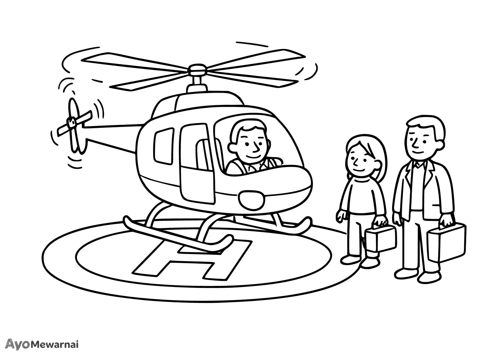 Gambar Mewarnai Helikopter Mengambil Penumpang