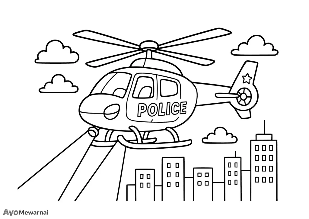 Gambar Mewarnai Helikopter Patroli Udara