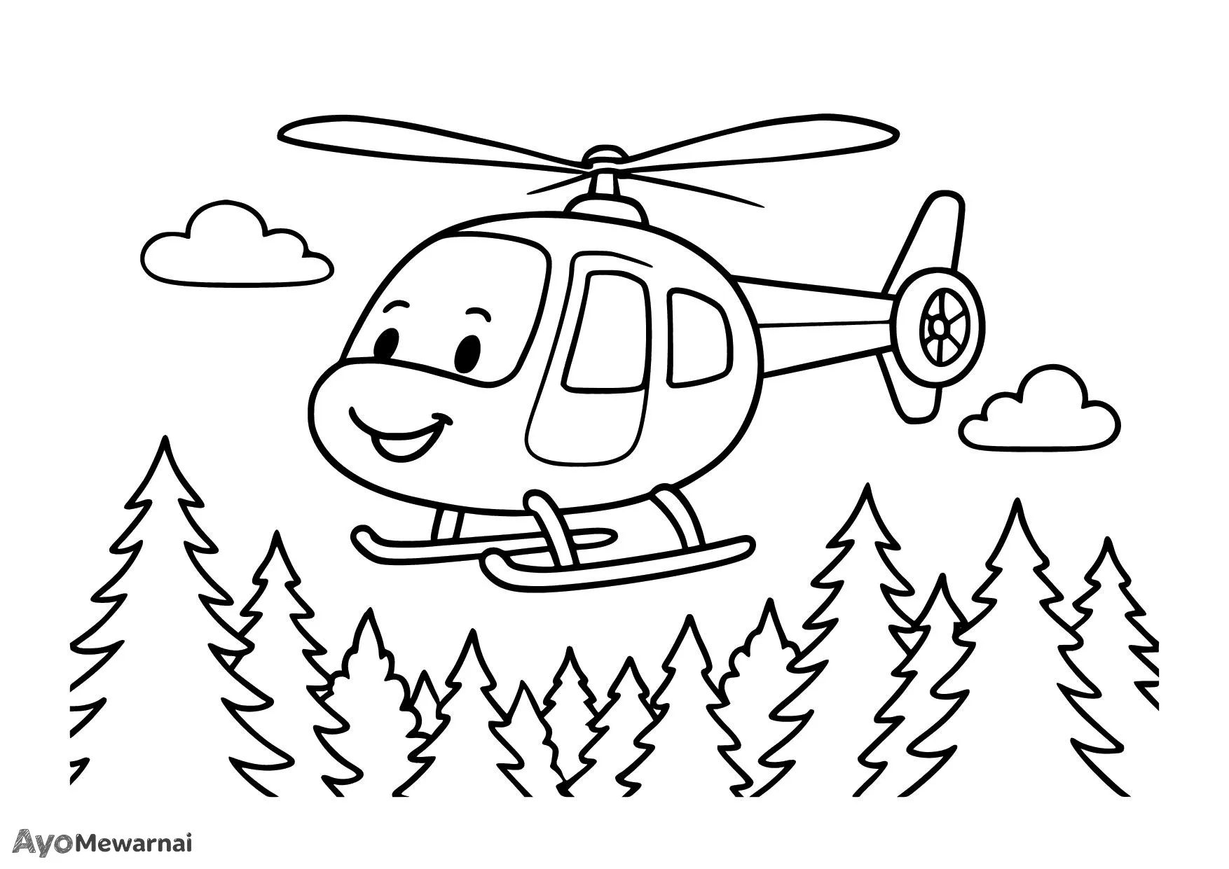 Gambar Mewarnai Helikopter di Atas Hutan