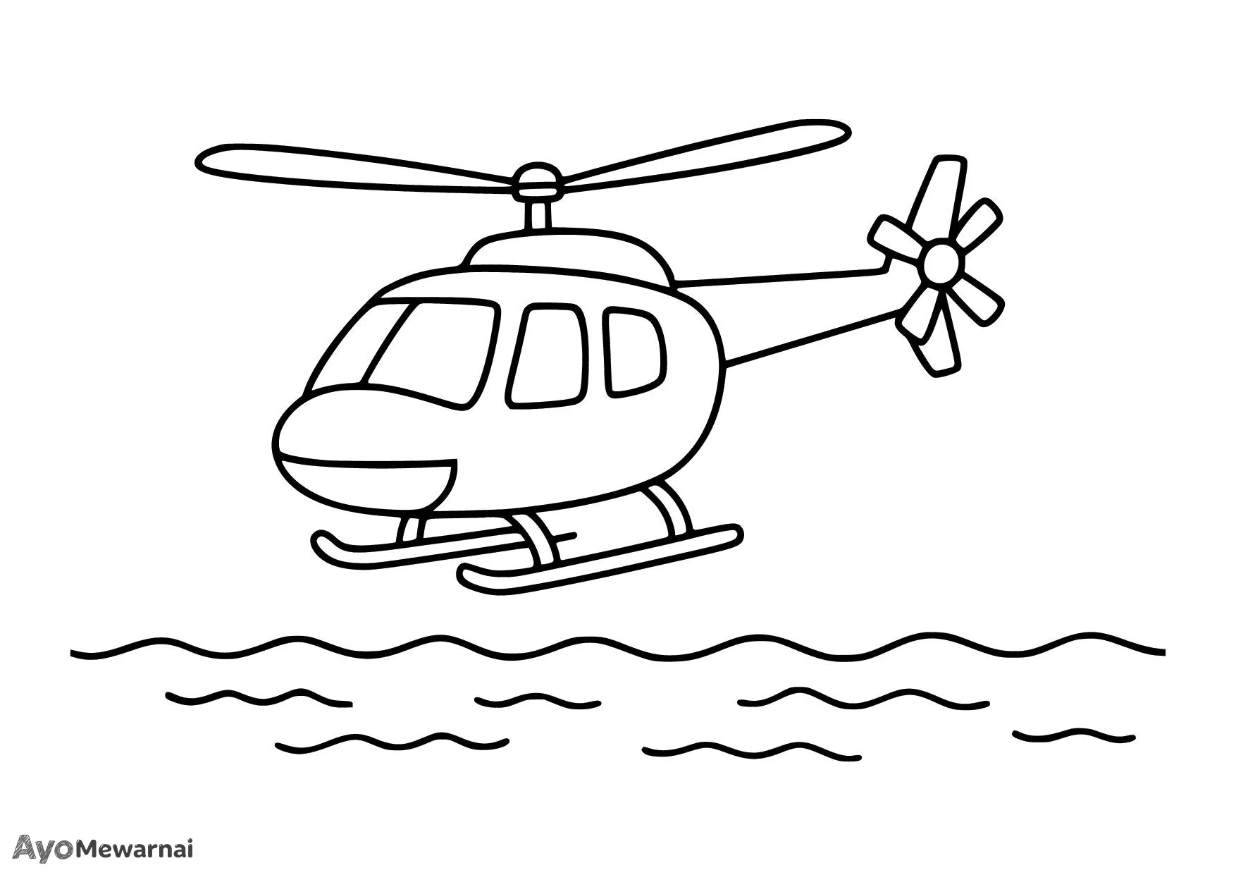 Gambar Mewarnai Helikopter di Atas Laut