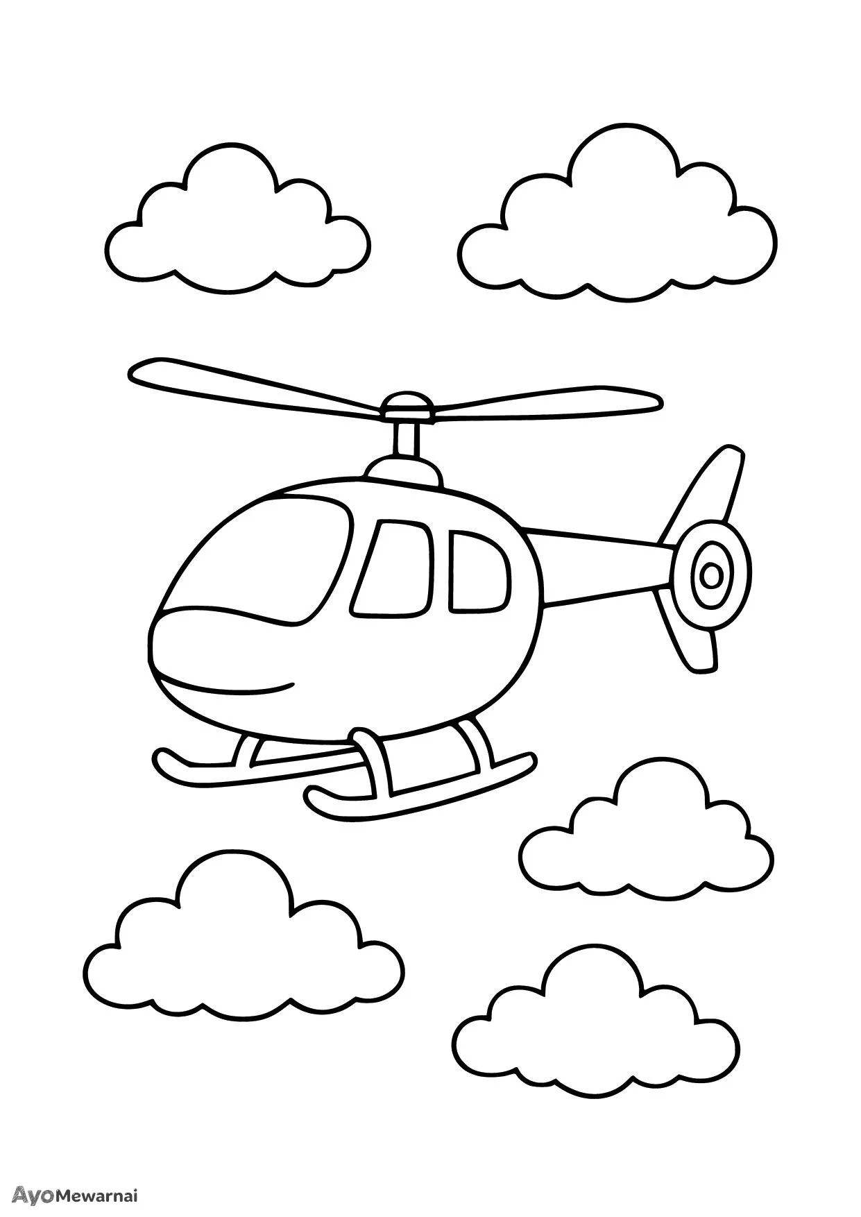 Gambar Mewarnai Helikopter di Bawah Langit Berawan