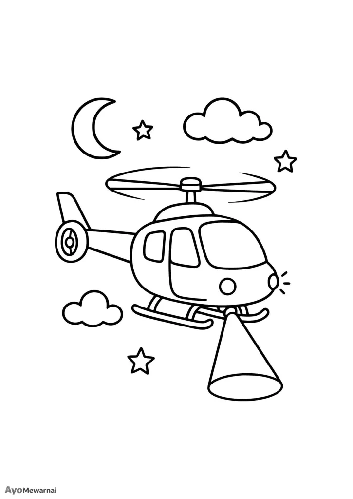 Gambar Mewarnai Helikopter di Malam Hari