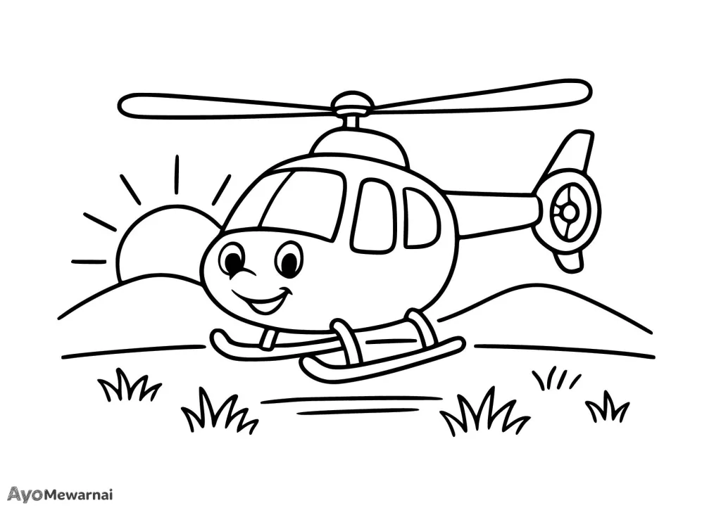 Gambar Mewarnai Helikopter di Pagi Hari