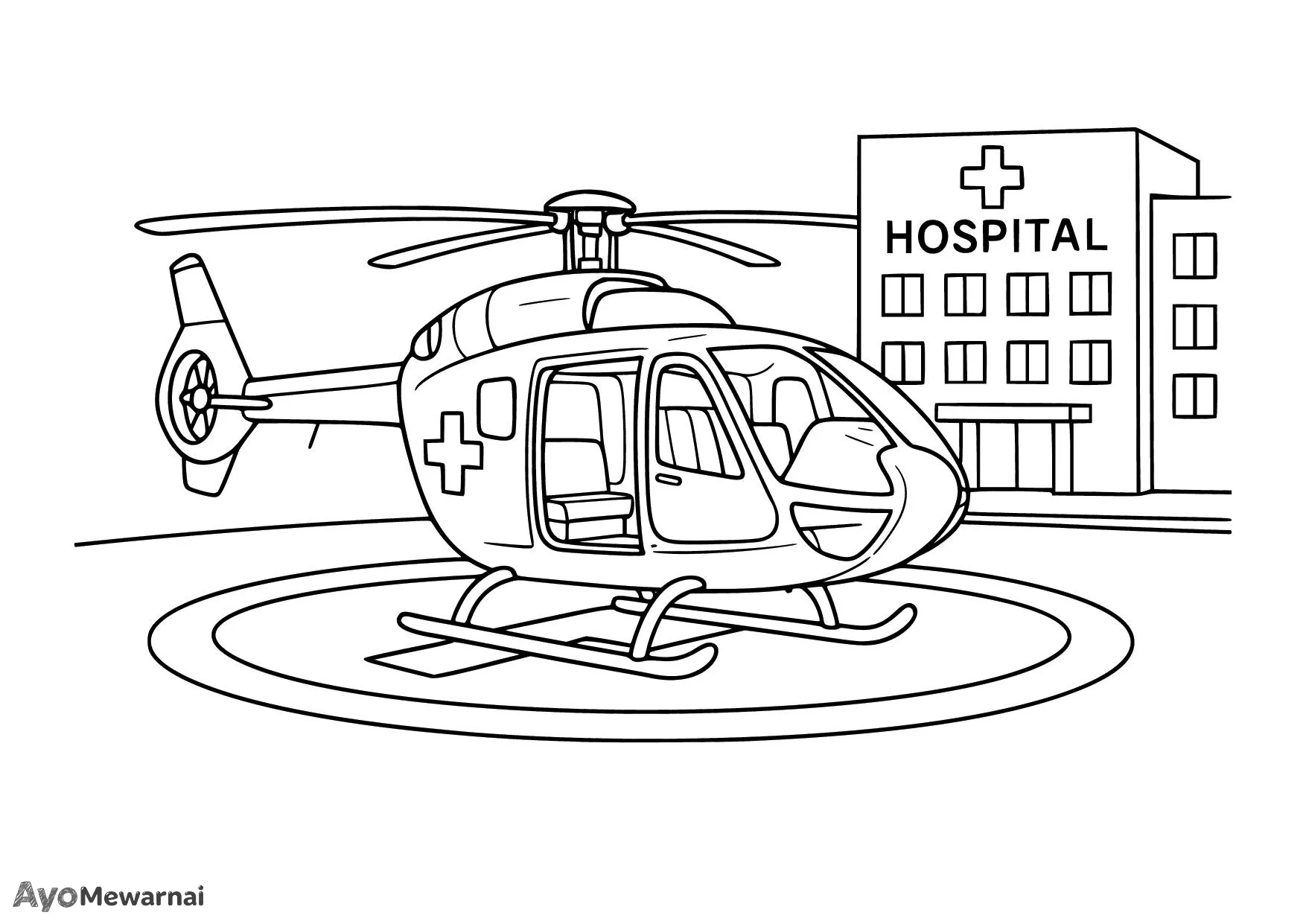 Gambar Mewarnai Helikopter di Pangkalan Medis
