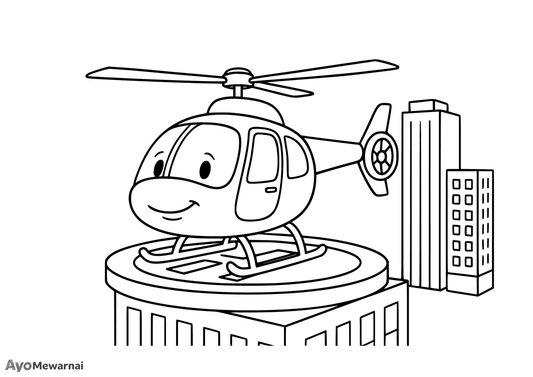 Gambar Mewarnai Helikopter di Puncak Gedung