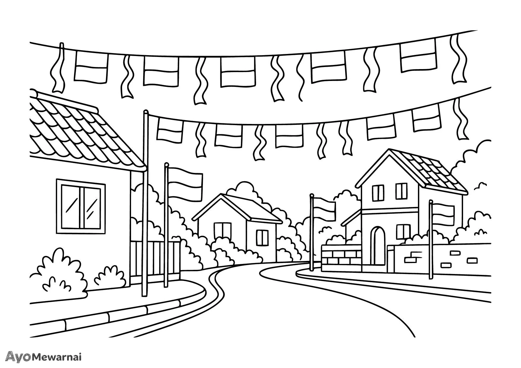 Gambar Mewarnai Hiasan Gang dan Jalan 17 Agustus