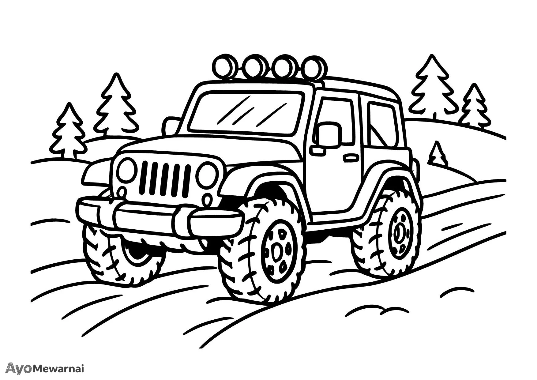 Gambar Mewarnai Jeep Menjelajahi Salju