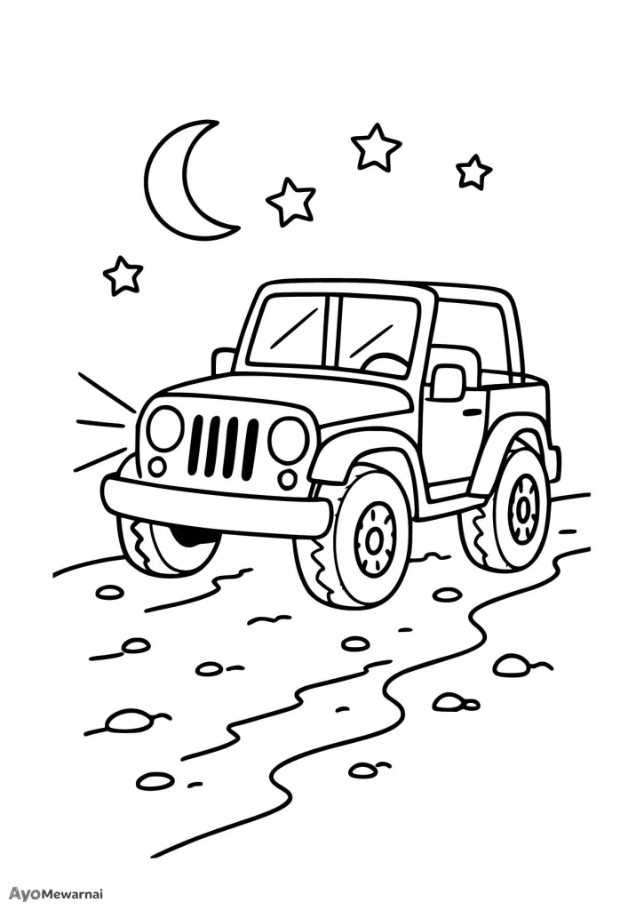 Gambar Mewarnai Jeep di Malam Hari