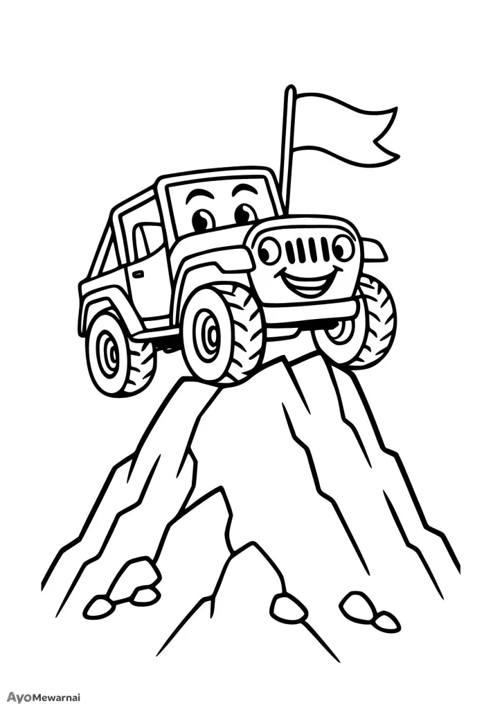 Gambar Mewarnai Jeep di Puncak Gunung