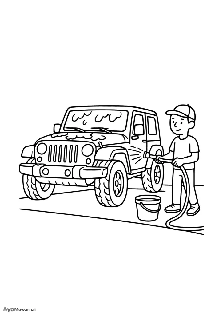 Gambar Mewarnai Jeep di Tempat Cuci Mobil