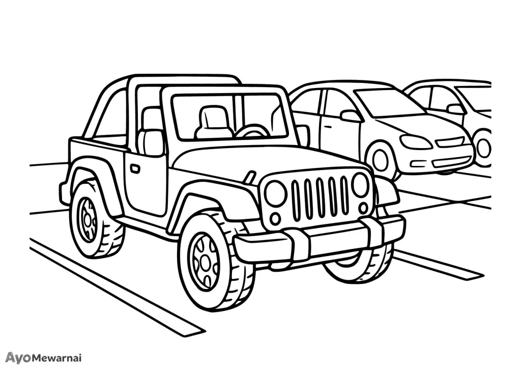 Gambar Mewarnai Jeep di Tempat Parkir