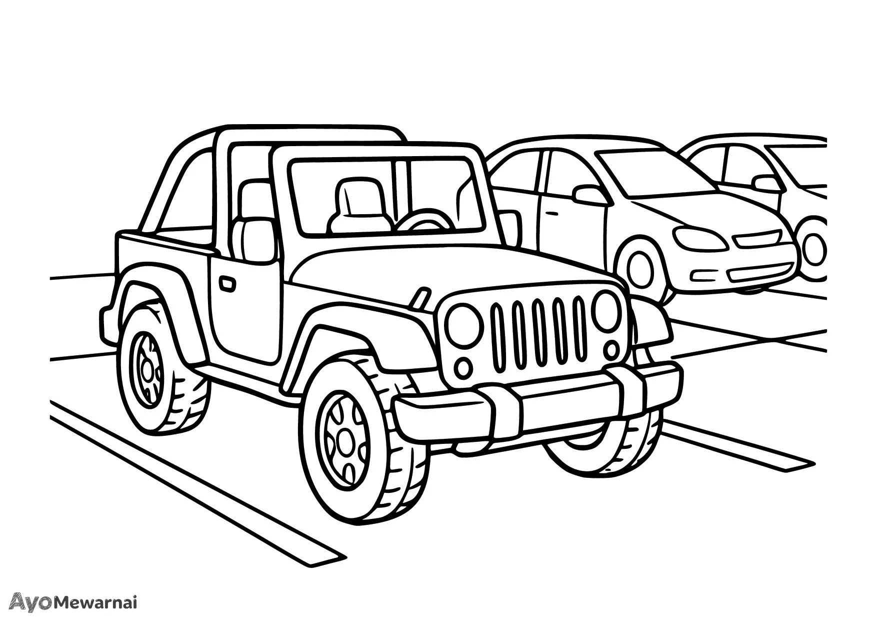 Gambar Mewarnai Jeep di Tempat Parkir