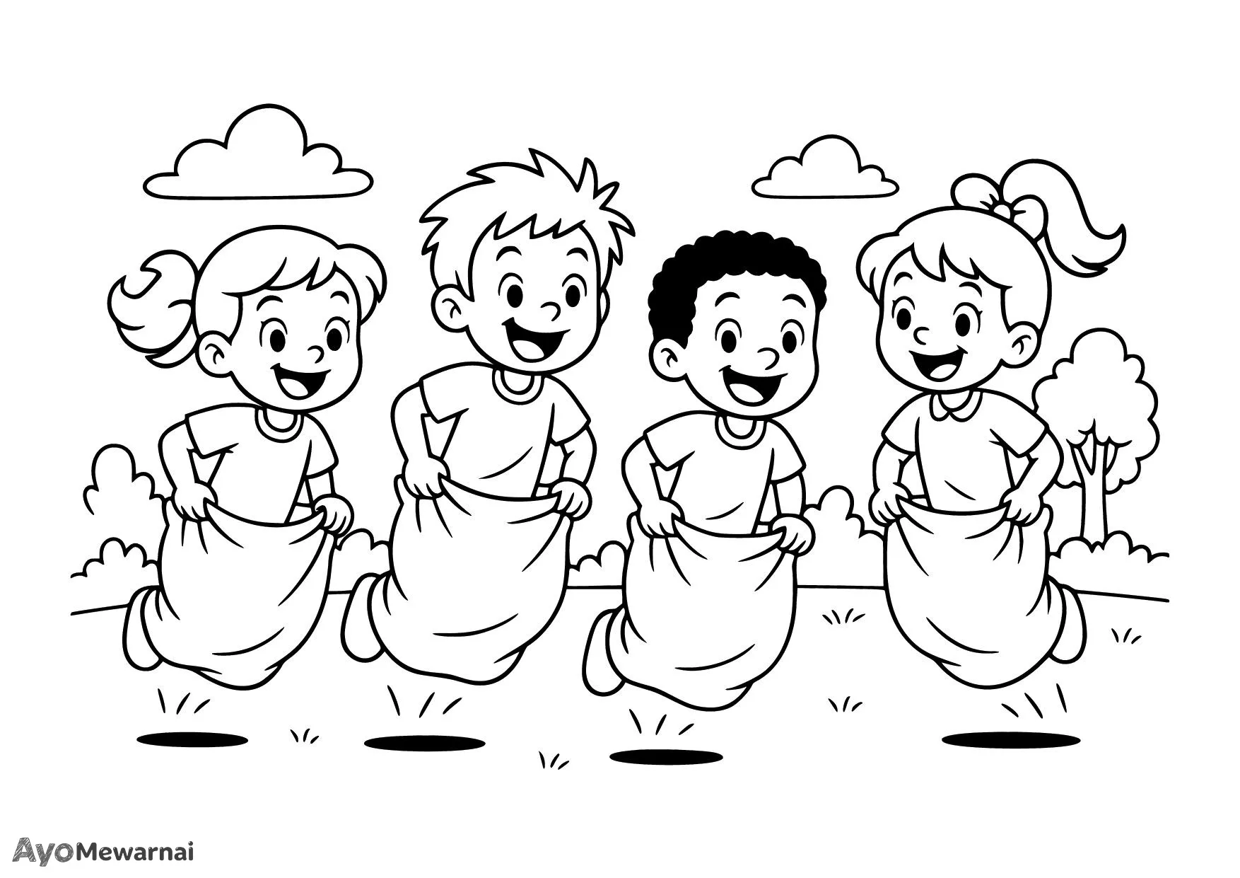 Gambar Mewarnai Lomba Balap Karung