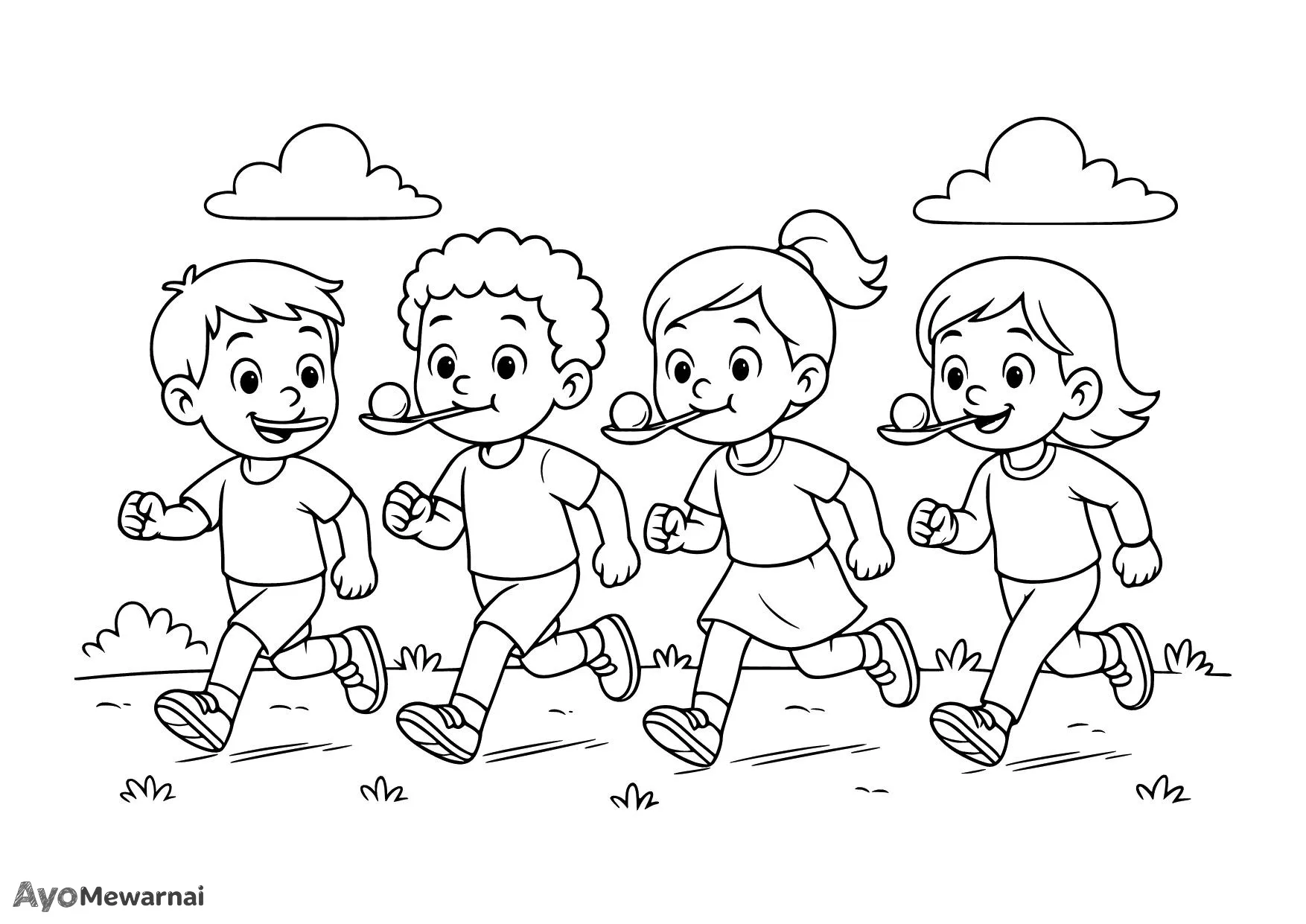 Gambar Mewarnai Lomba Lari Kelereng