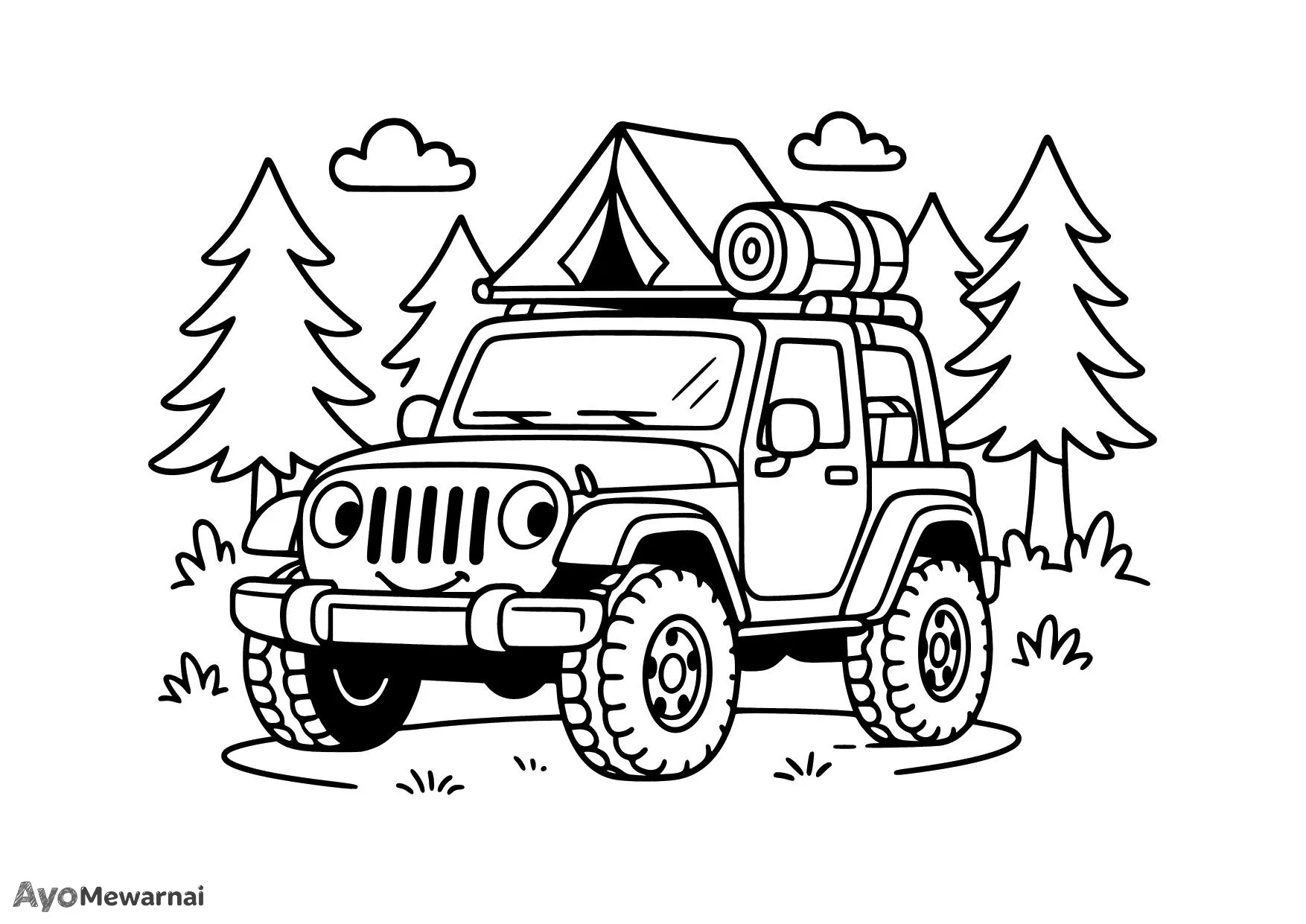Gambar Mewarnai Mobil Jeep di Hutan
