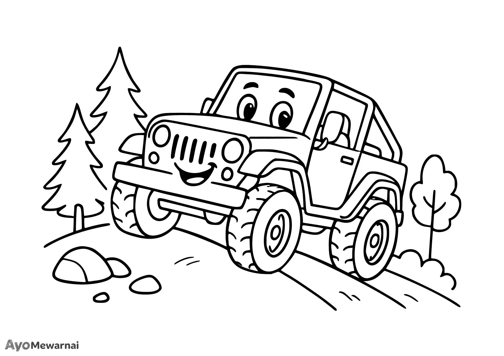 Gambar Mewarnai Mobil Jeep di Perbukitan