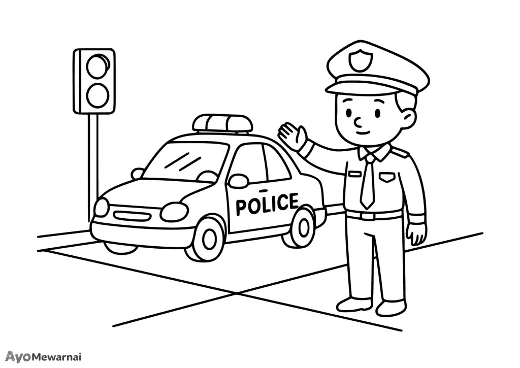 Gambar Mewarnai Mobil Polisi Mengatur Lalu Lintas