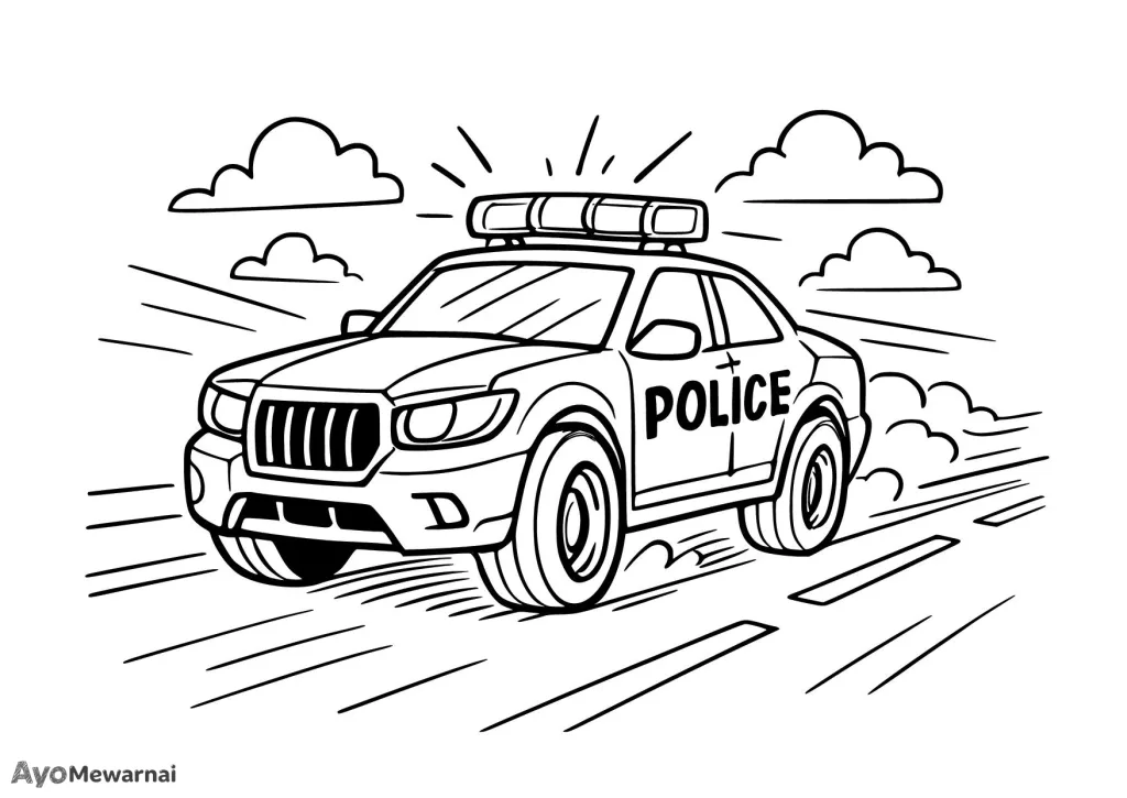Gambar Mewarnai Mobil Polisi Mengejar Pelaku