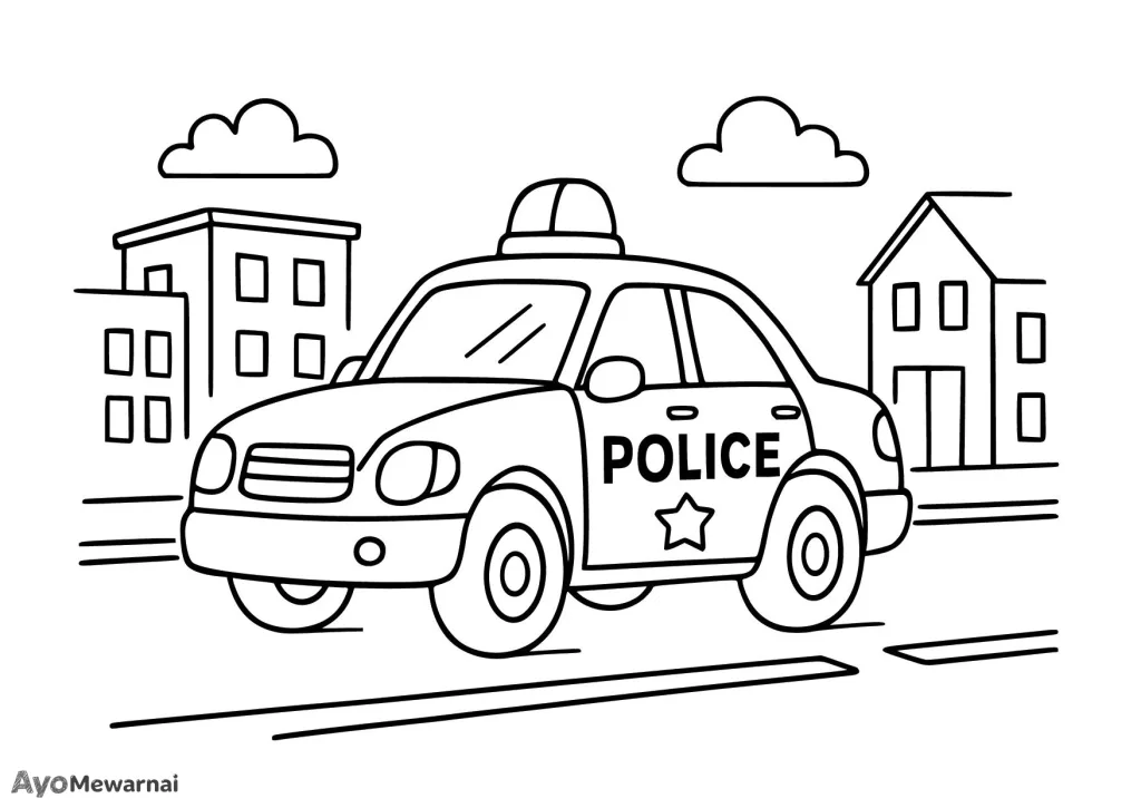 Gambar Mewarnai Mobil Polisi Patroli Kota