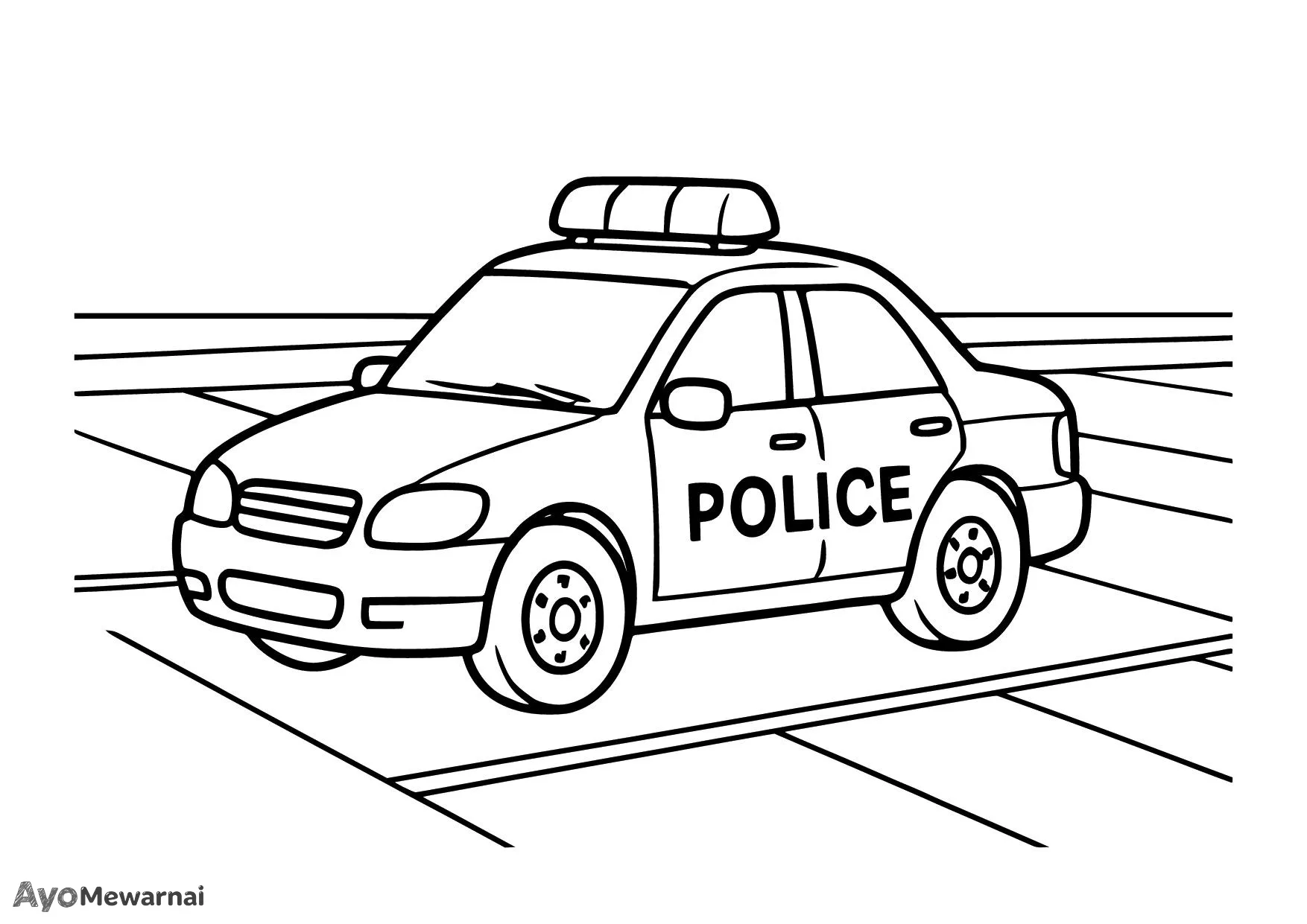Gambar Mewarnai Mobil Polisi di Area Parkir