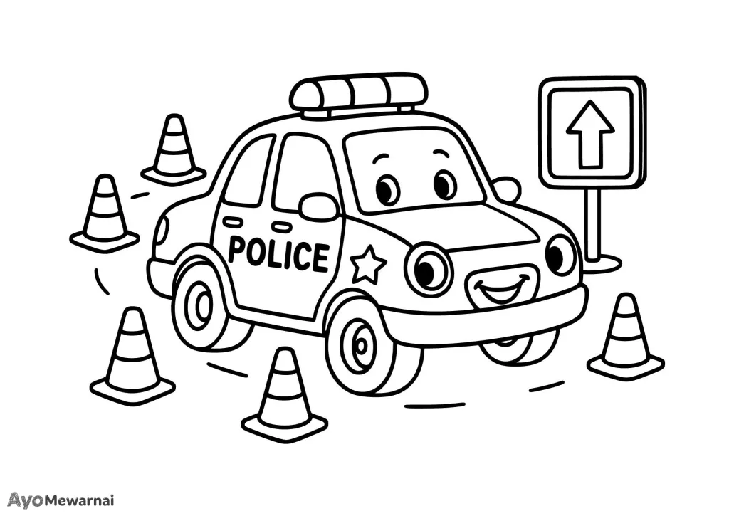 Gambar Mewarnai Mobil Polisi di Area Pelatihan