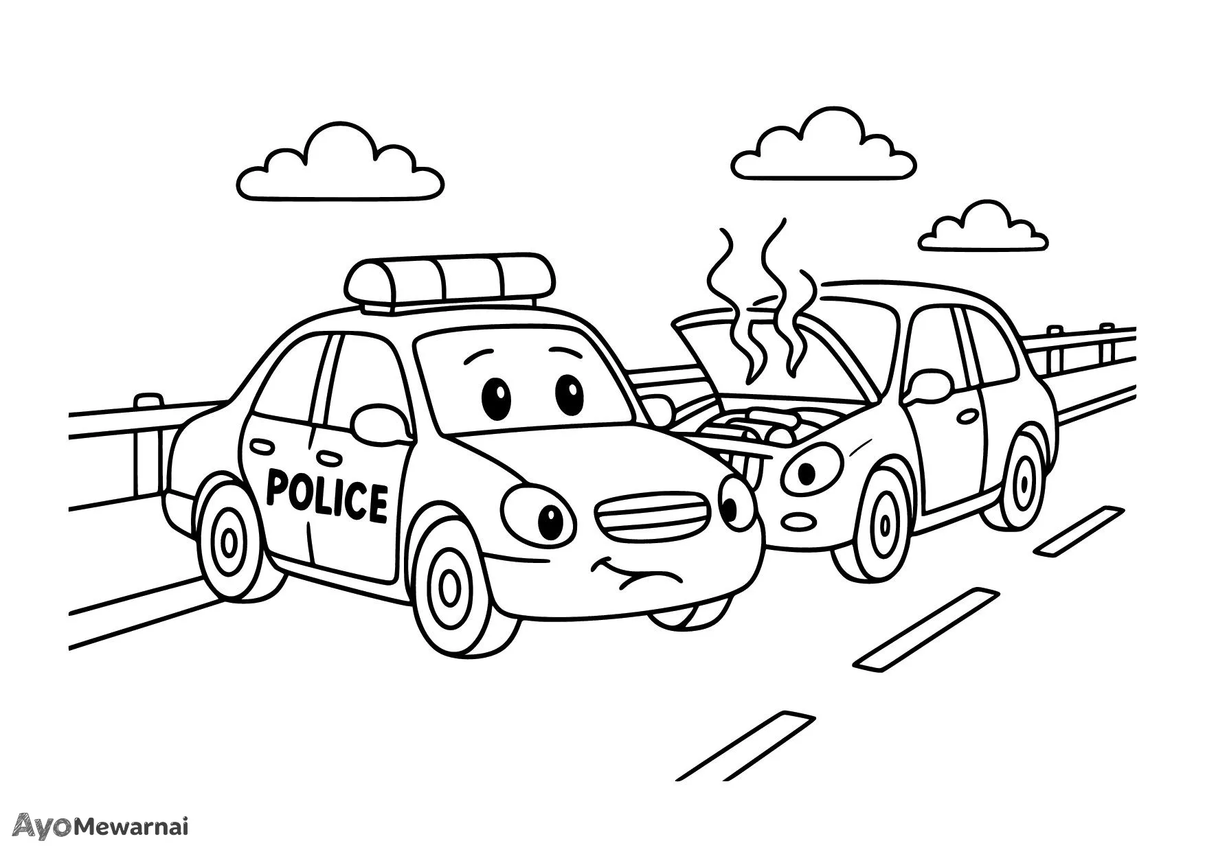 Gambar Mewarnai Mobil Polisi di Jalan Tol