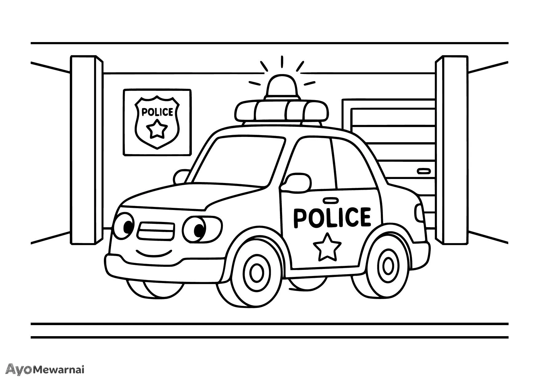 Gambar Mewarnai Mobil Polisi di Kantor Polisi