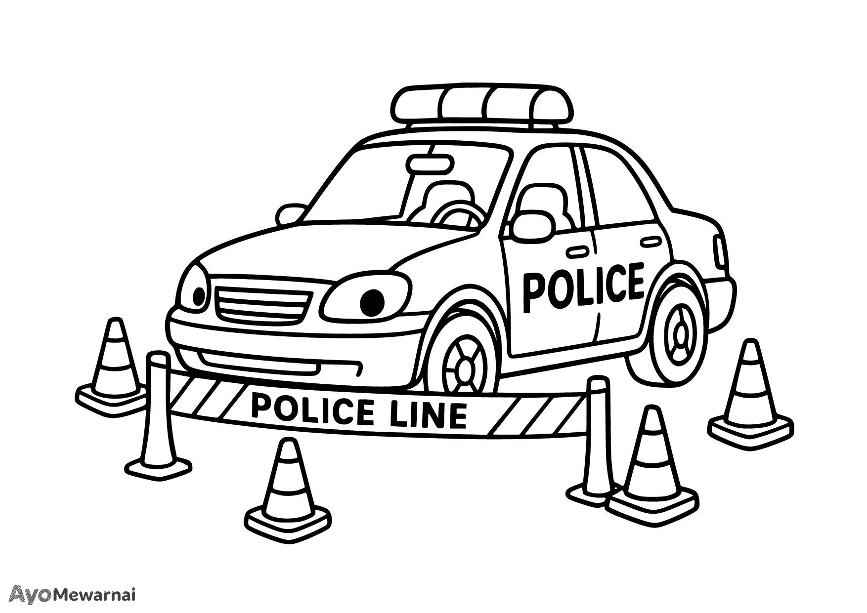 Gambar Mewarnai Mobil Polisi di Lokasi Kejadian