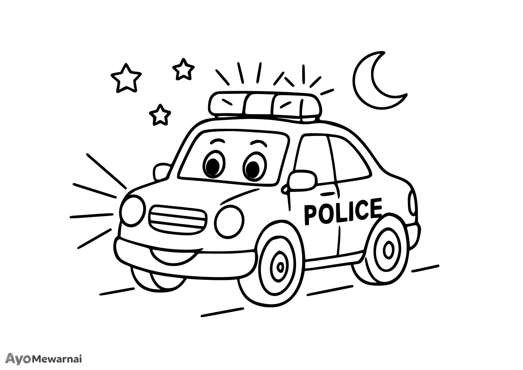 Gambar Mewarnai Mobil Polisi di Malam Hari