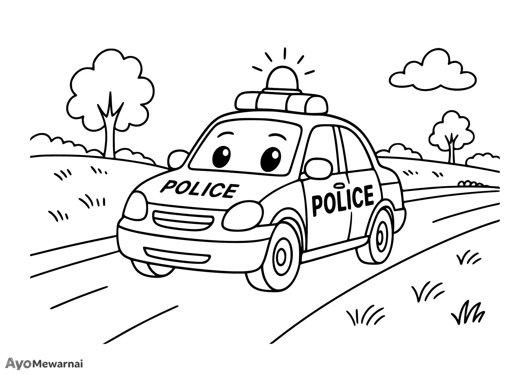 Gambar Mewarnai Mobil Polisi di Pedesaan