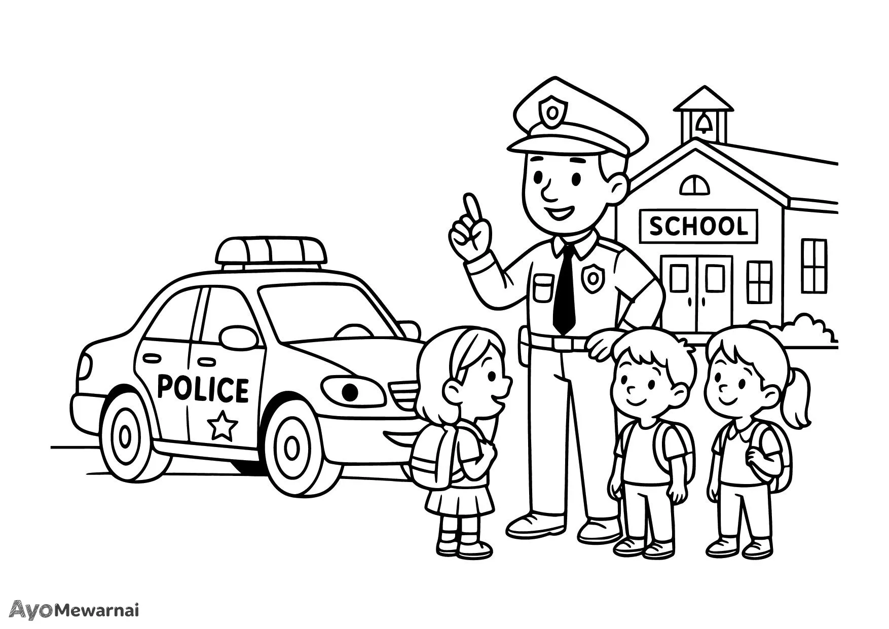 Gambar Mewarnai Mobil Polisi di Sekolah