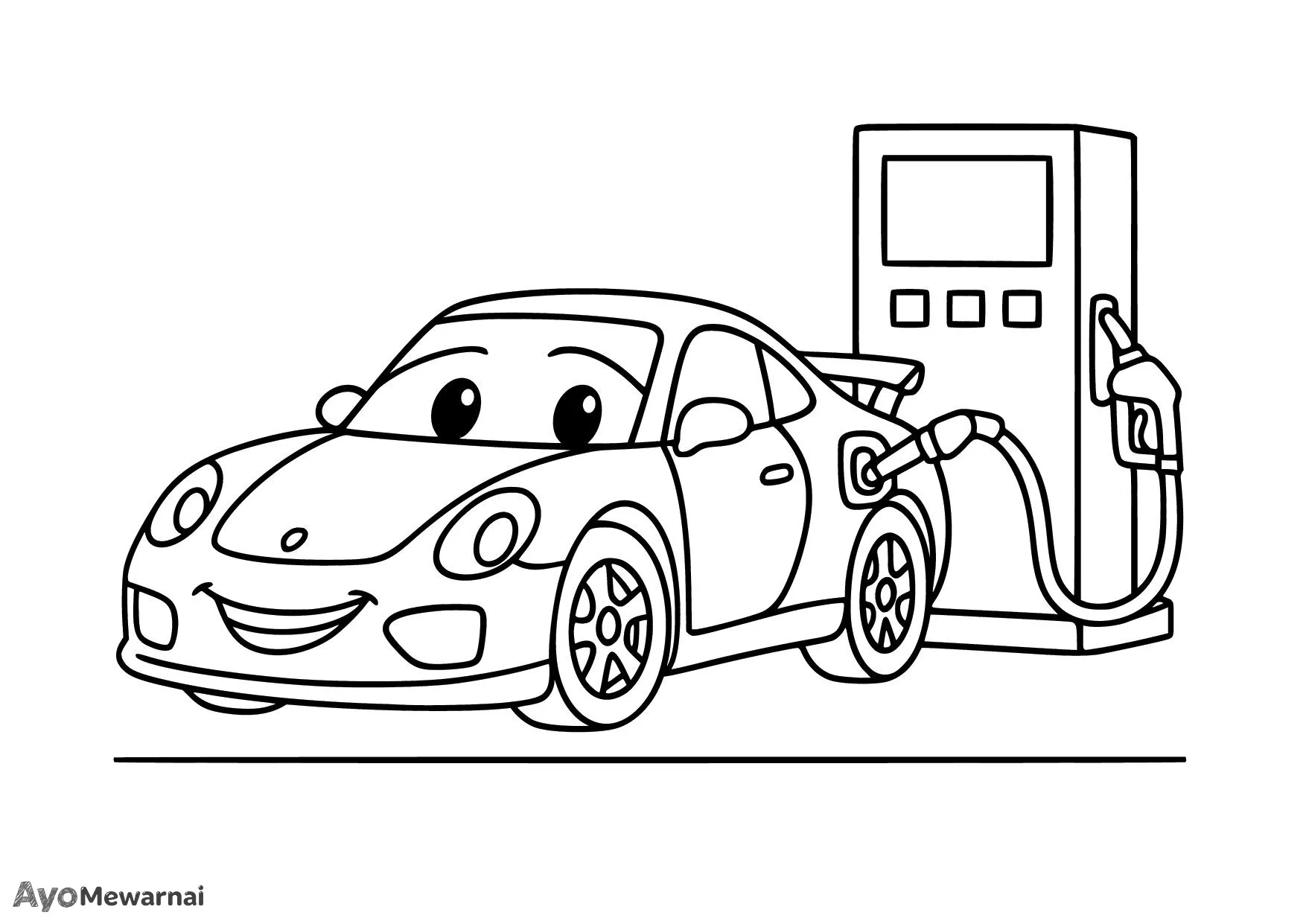 Gambar Mewarnai Mobil Sport Mengisi Bahan Bakar