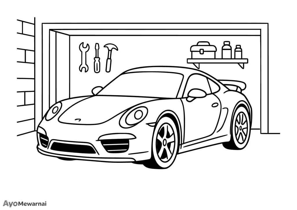 Gambar Mewarnai Mobil Sport Sedang Parkir