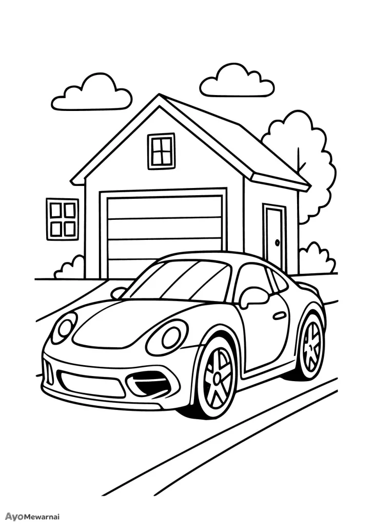 Gambar Mewarnai Mobil Sport di Halaman Rumah