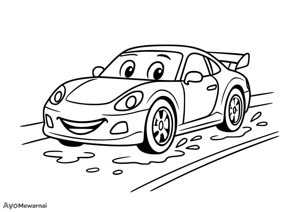 Gambar Mewarnai Mobil Sport di Jalan Basah