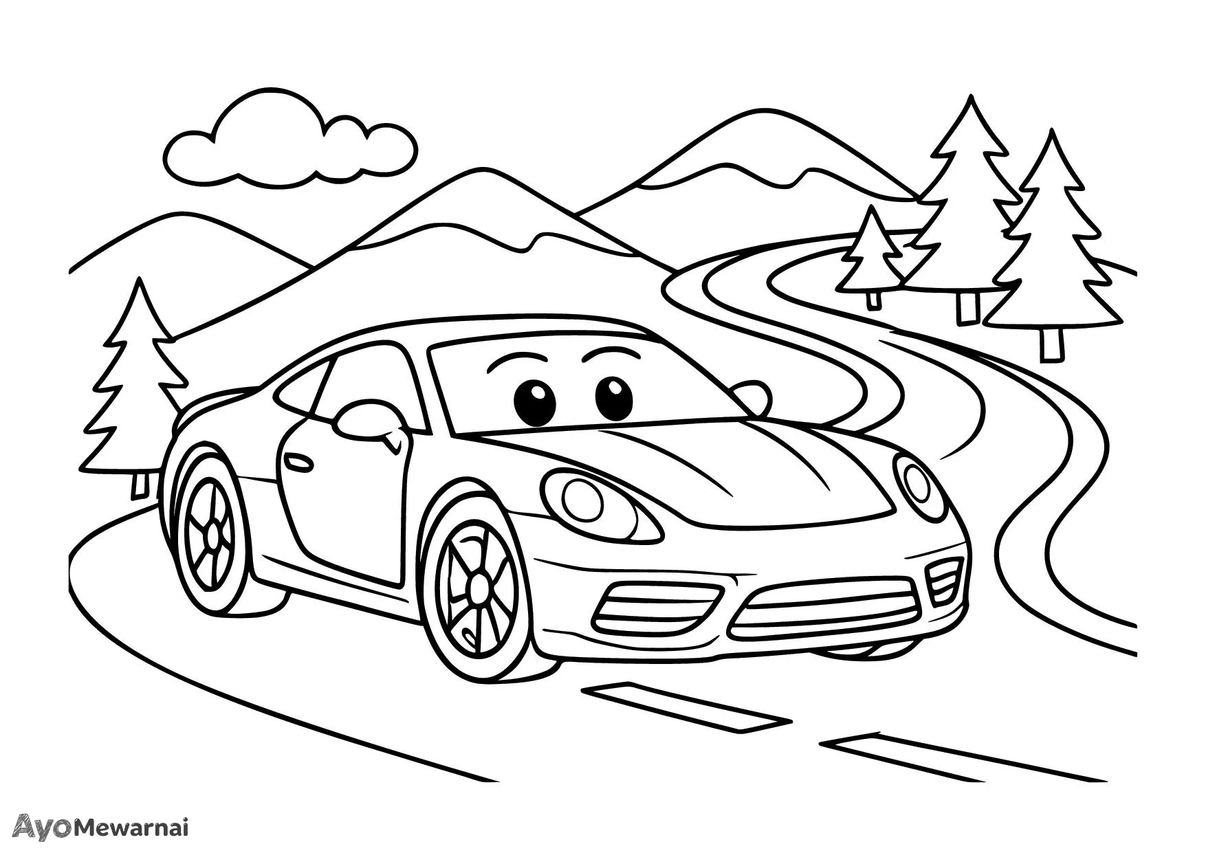 Gambar Mewarnai Mobil Sport di Jalan Berkelok