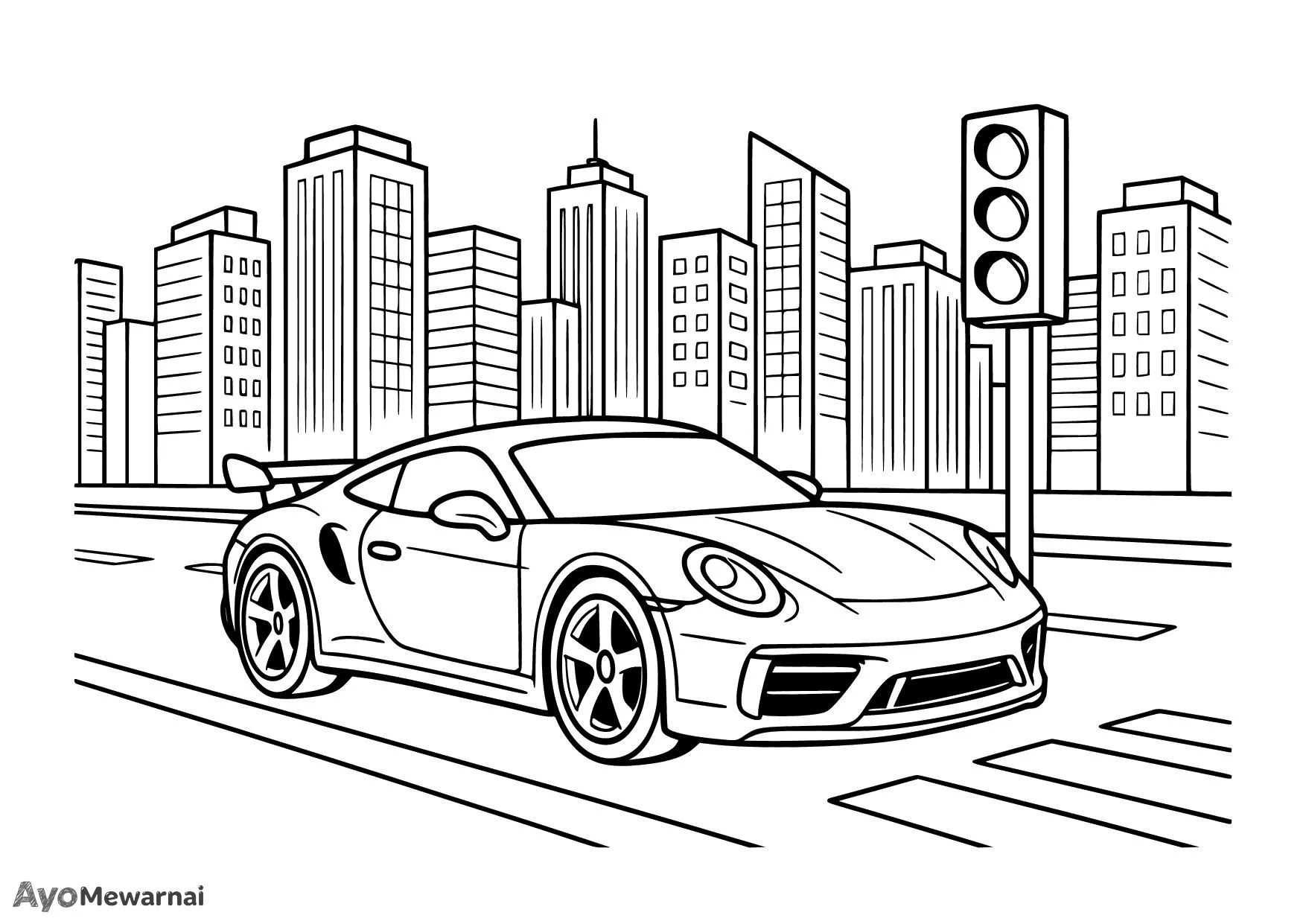 Gambar Mewarnai Mobil Sport di Jalan Kota