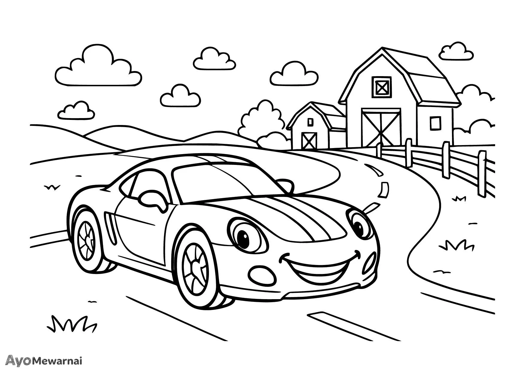 Gambar Mewarnai Mobil Sport di Jalan Pedesaan