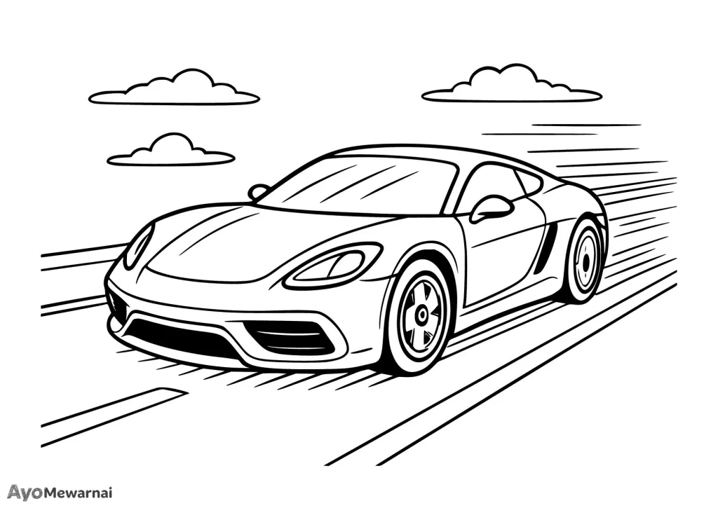 Gambar Mewarnai Mobil Sport di Jalan Raya