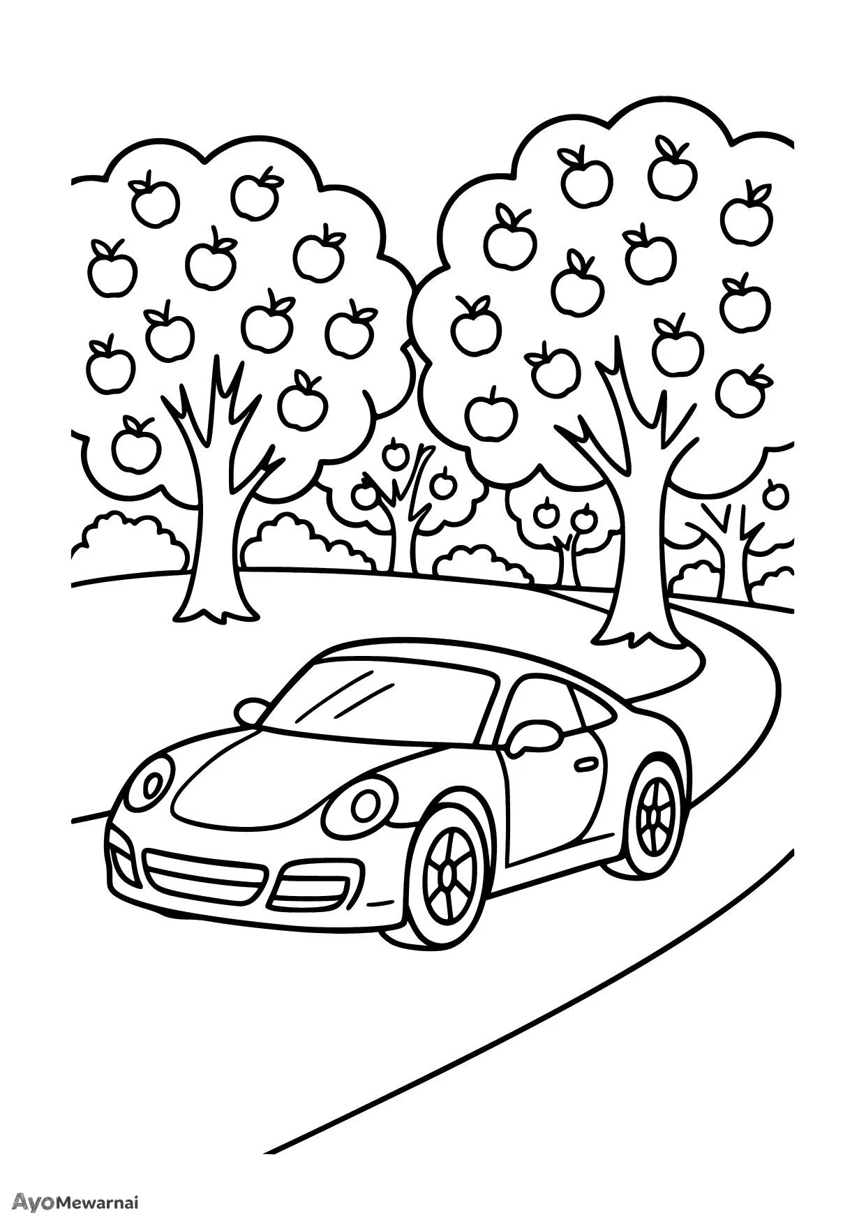 Gambar Mewarnai Mobil Sport di Perkebunan