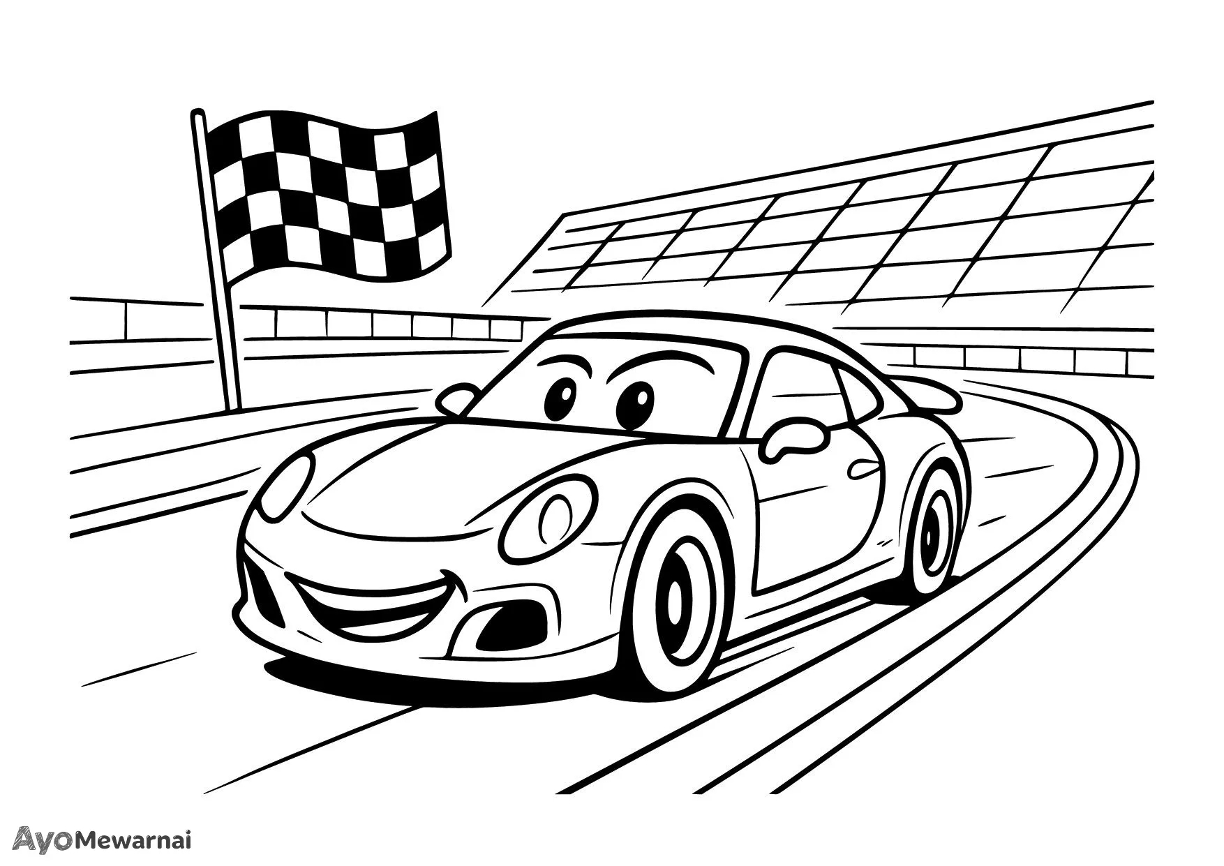 Gambar Mewarnai Mobil Sport di Sirkuit Balap