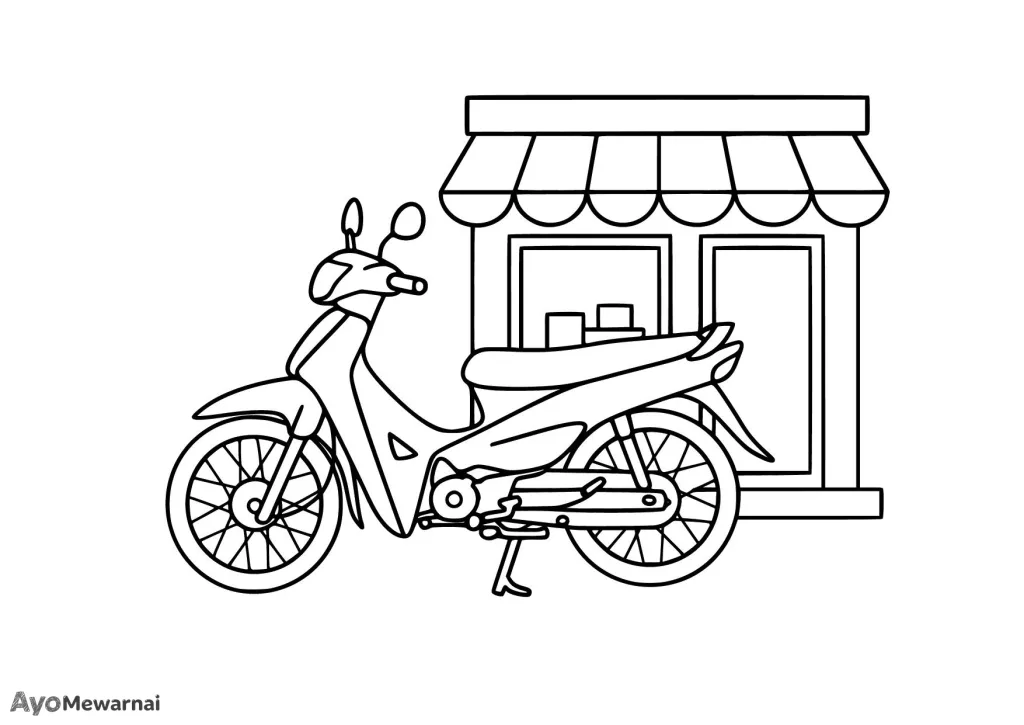 Gambar Mewarnai Motor Bebek
