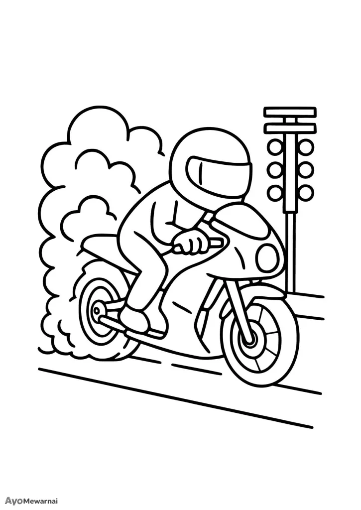 Gambar Mewarnai Motor Drag Membakar Ban