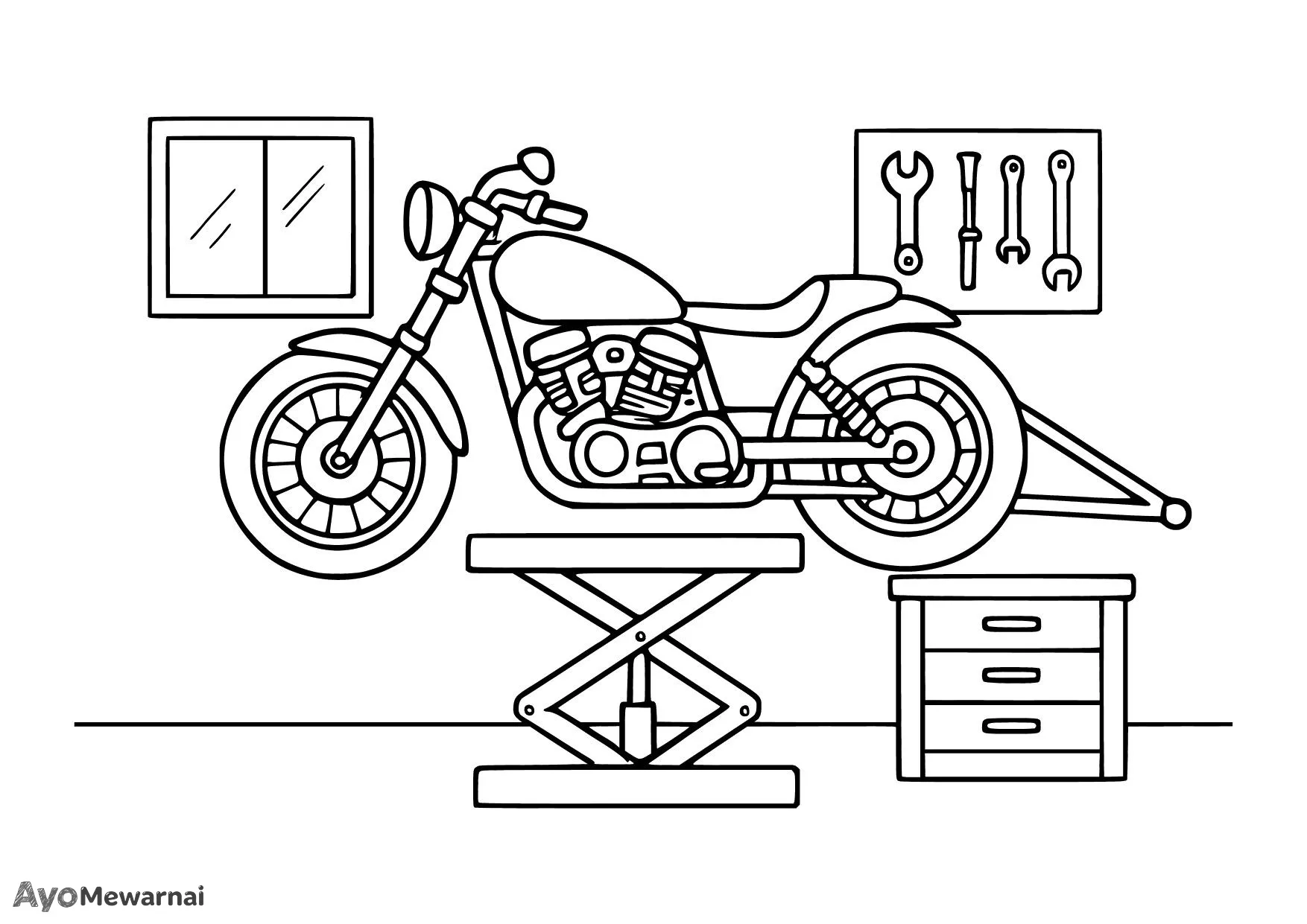 Gambar Mewarnai Motor Drag di Atas Lift
