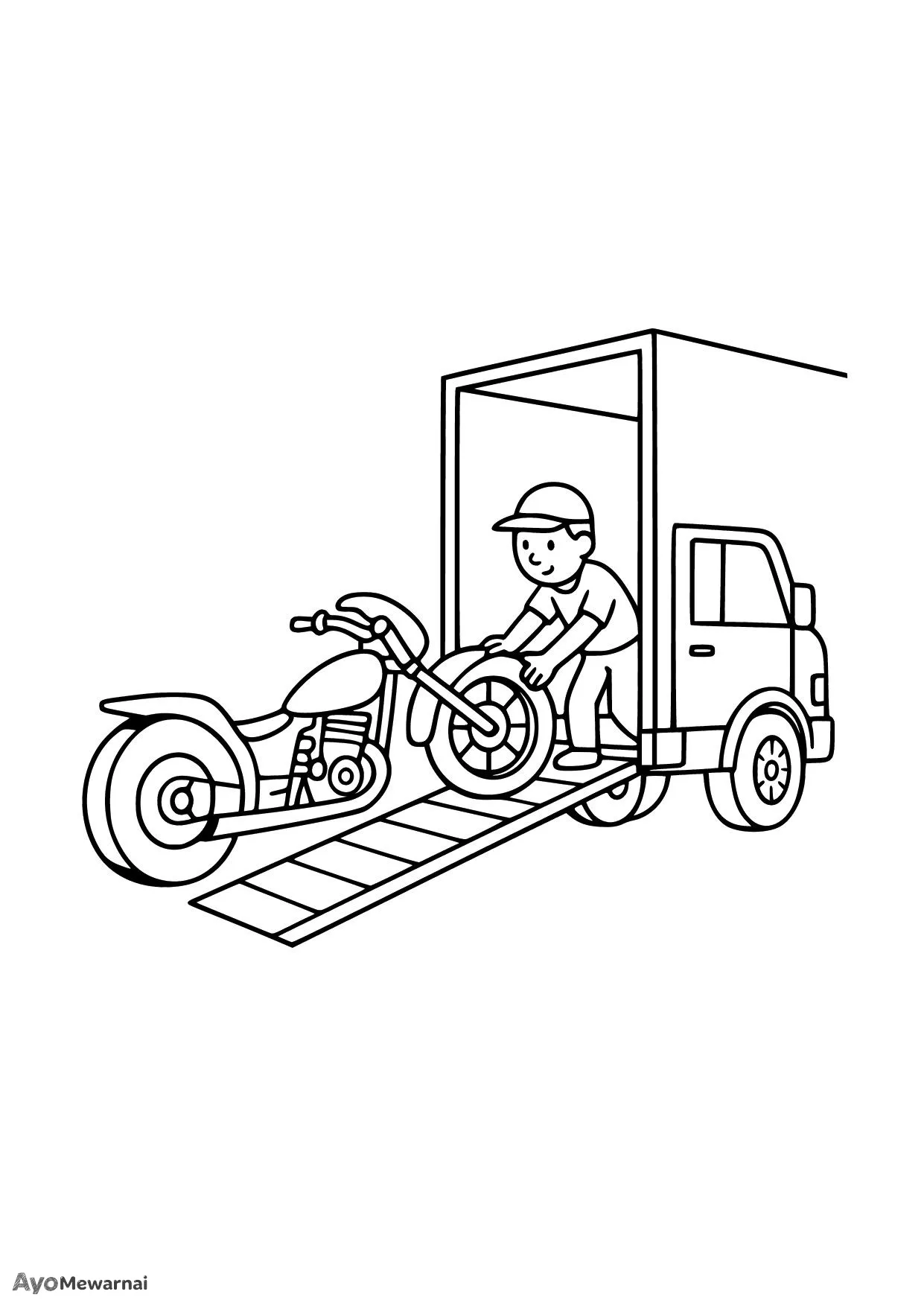 Gambar Mewarnai Motor Drag di Atas Truk