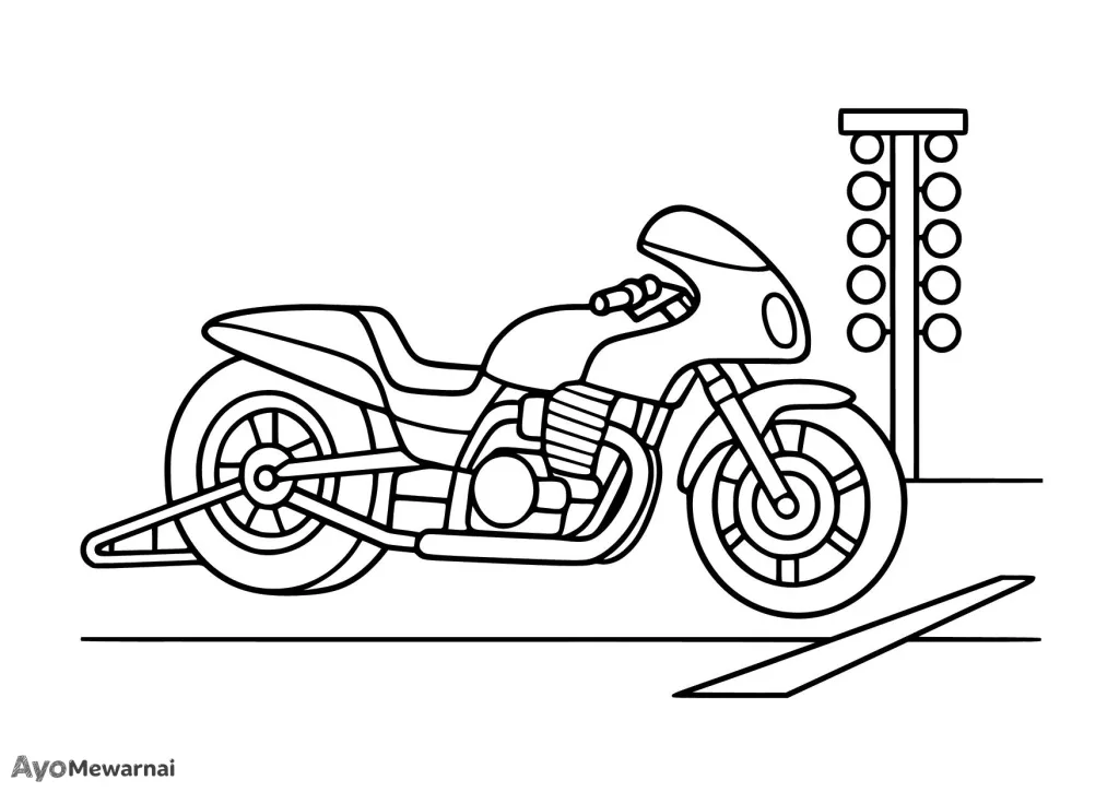 Gambar Mewarnai Motor Drag di Garis Start