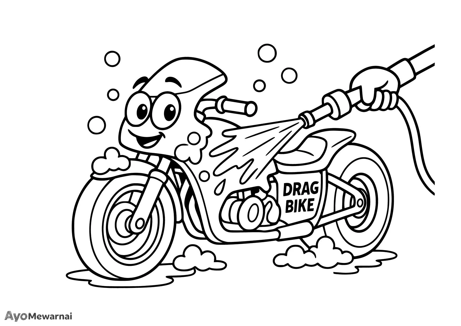 Gambar Mewarnai Motor Drag di Tempat Cuci