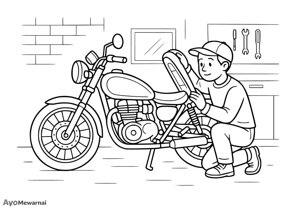 Gambar Mewarnai Motor Rusak di Perbaiki
