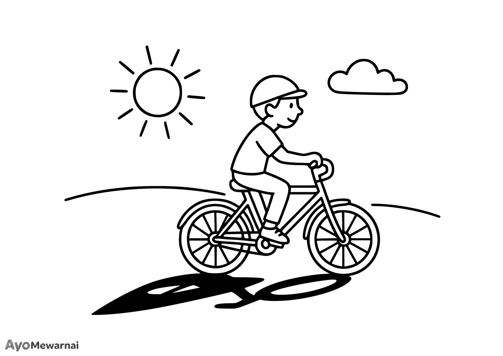 Gambar Mewarnai Naik Sepeda di Pagi yang Cerah