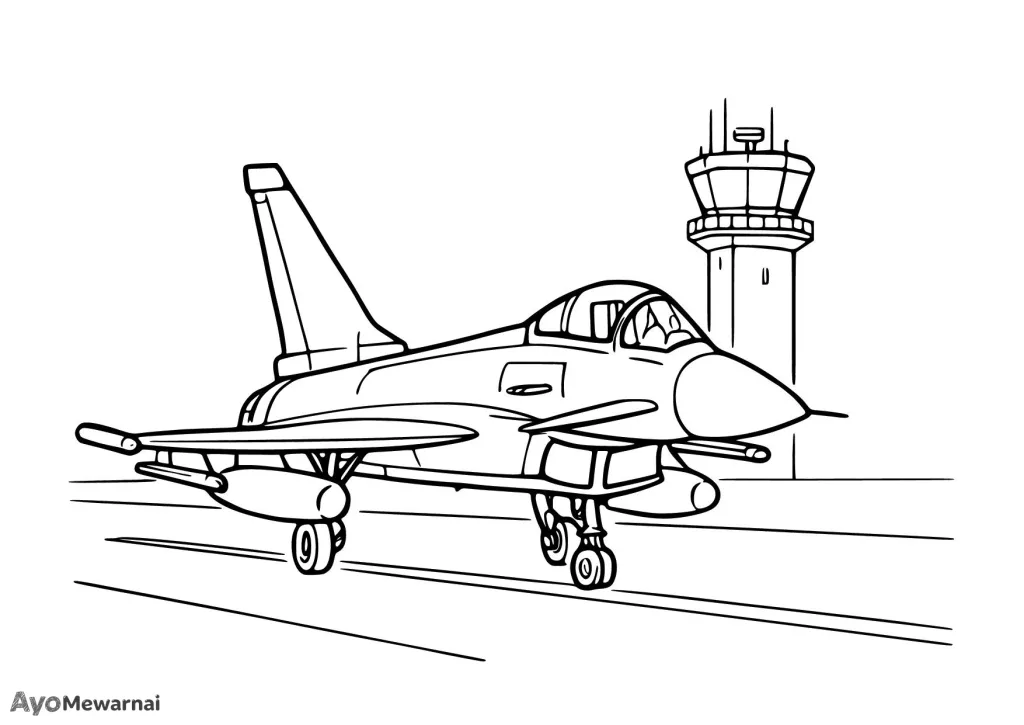 Gambar Mewarnai Pesawat Tempur dan Menara Kontrol